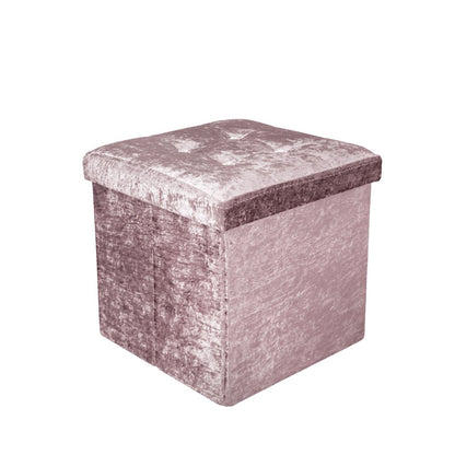 Crushed Velvet Fold-able Storage Ottoman Box – Tufted Storage Bench with Lid | Night Zone