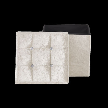 Crushed Velvet Fold-able Storage Ottoman Box – Tufted Storage Bench with Lid | Night Zone