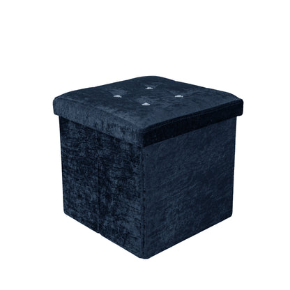Crushed Velvet Fold-able Storage Ottoman Box – Tufted Storage Bench with Lid | Night Zone