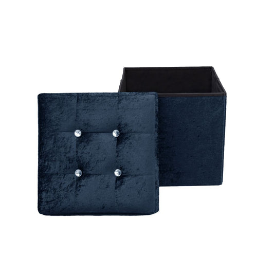 Crushed Velvet Fold-able Storage Ottoman Box – Tufted Storage Bench with Lid | Night Zone
