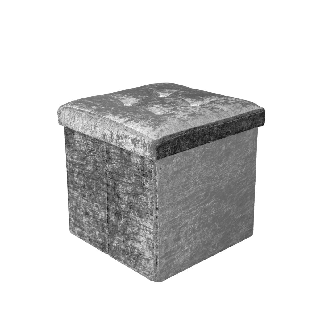 Crushed Velvet Fold-able Storage Ottoman Box – Tufted Storage Bench with Lid | Night Zone