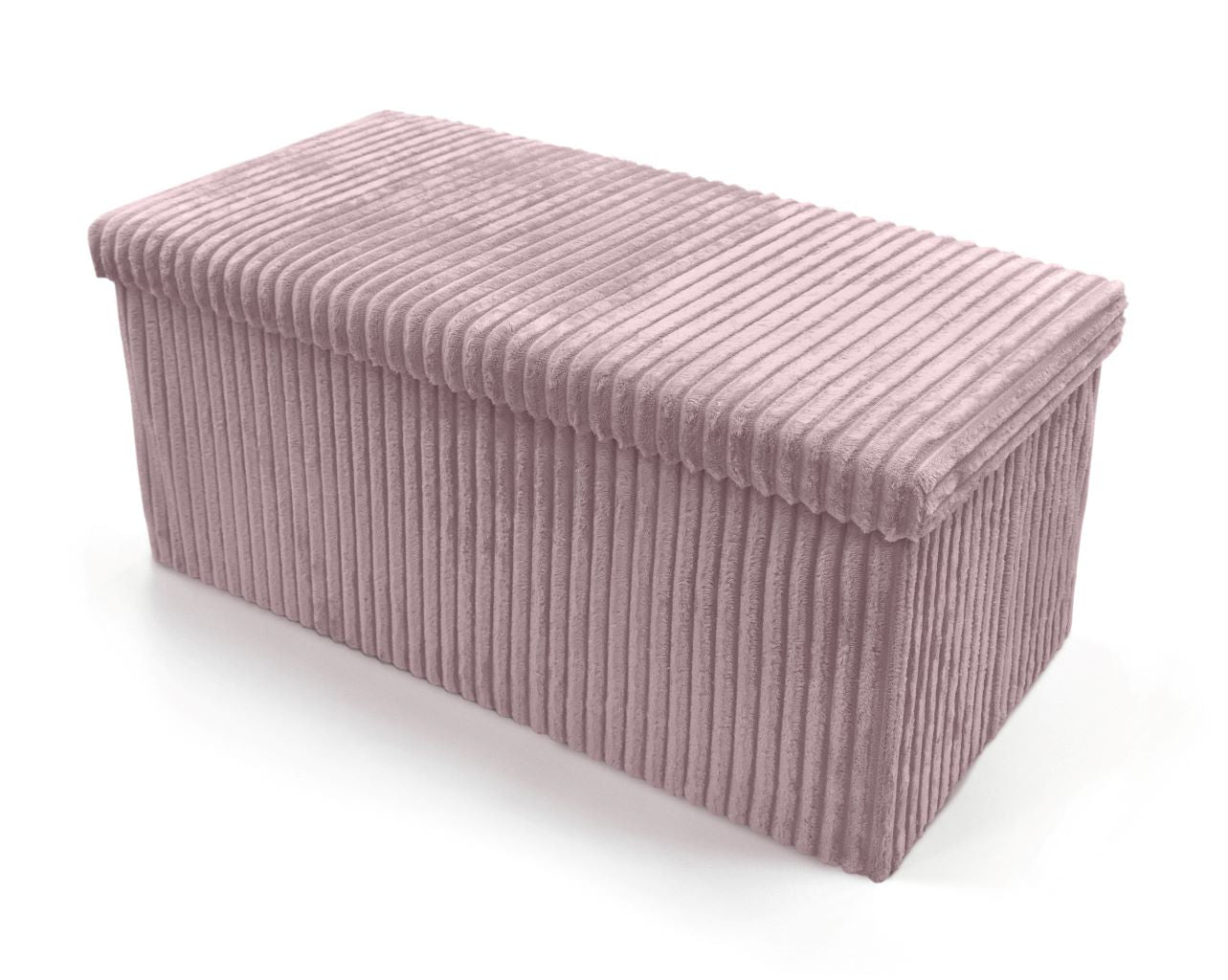 Corduroy Ribbed Foldable Storage Ottoman Box – Padded Storage Bench with Lid | Night Zone