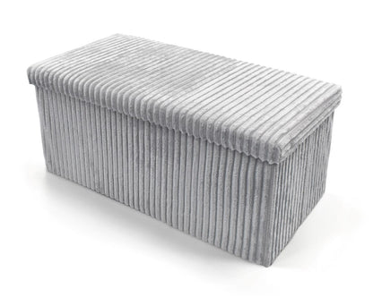 Corduroy Ribbed Foldable Storage Ottoman Box – Padded Storage Bench with Lid | Night Zone
