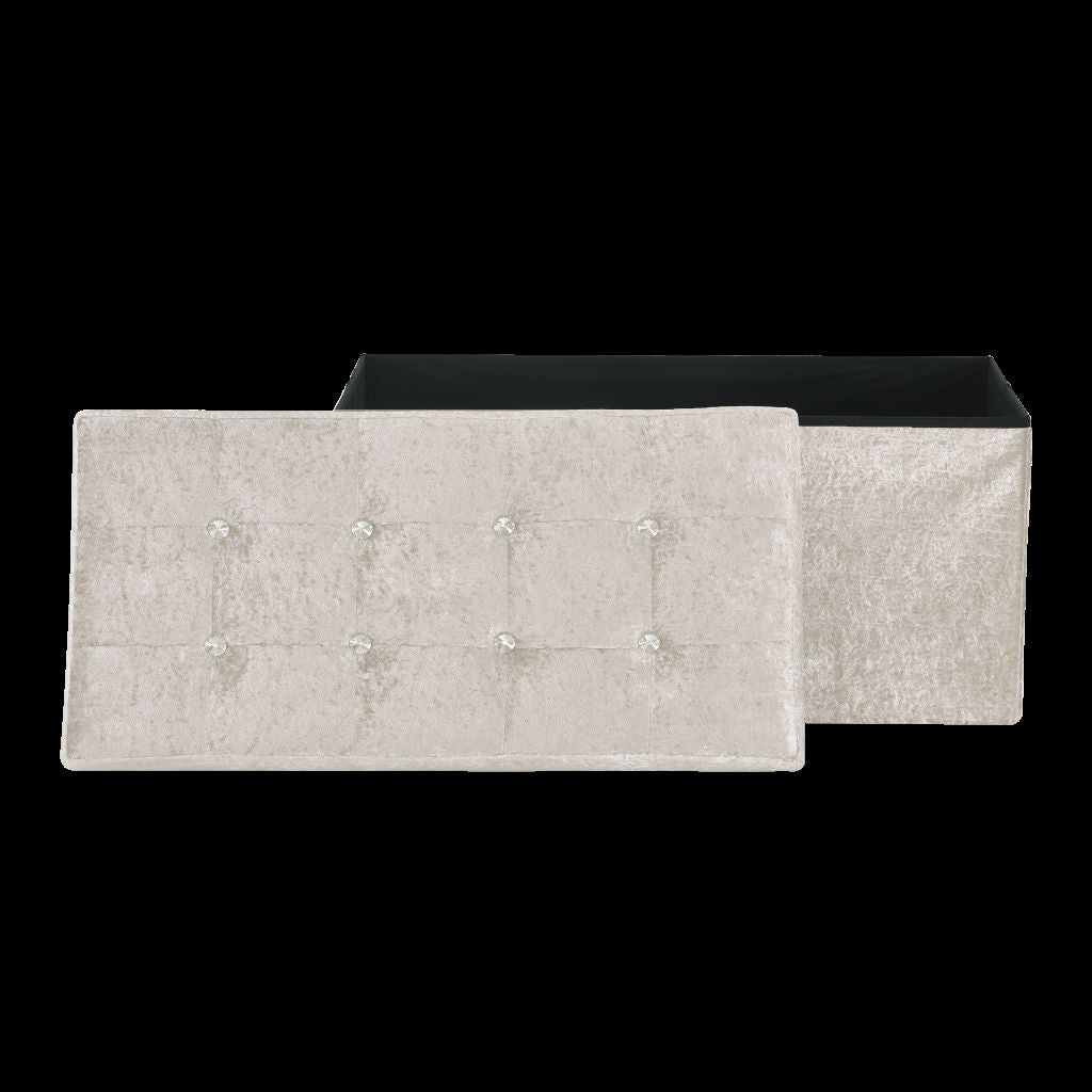 Crushed Velvet Fold-able Storage Ottoman Box – Tufted Storage Bench with Lid | Night Zone