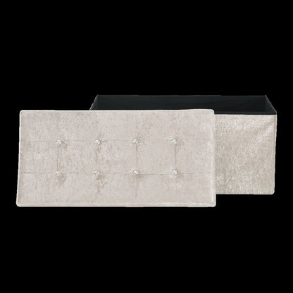 Crushed Velvet Fold-able Storage Ottoman Box – Tufted Storage Bench with Lid | Night Zone