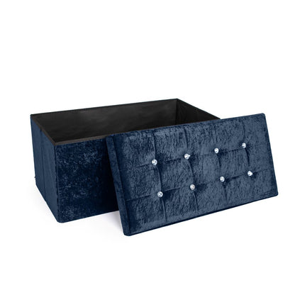 Crushed Velvet Fold-able Storage Ottoman Box – Tufted Storage Bench with Lid | Night Zone