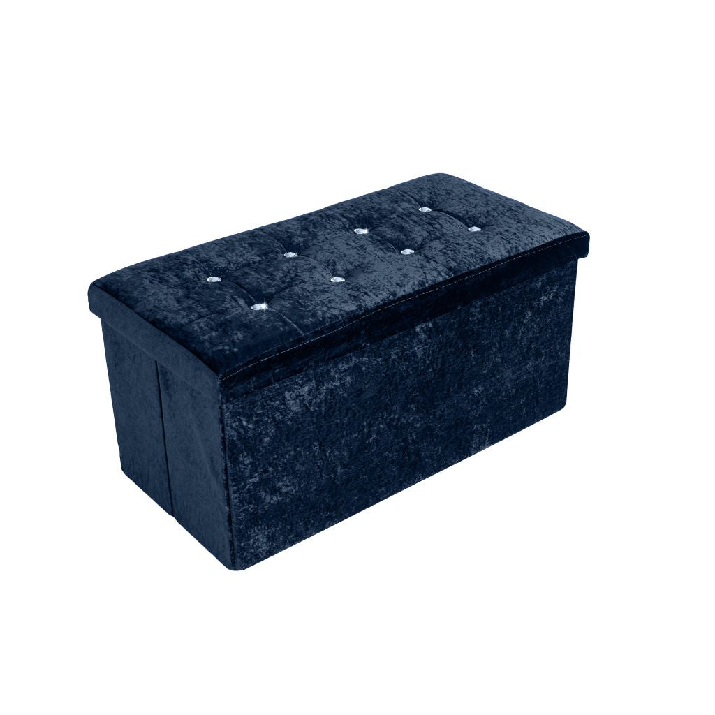 Crushed Velvet Fold-able Storage Ottoman Box – Tufted Storage Bench with Lid | Night Zone