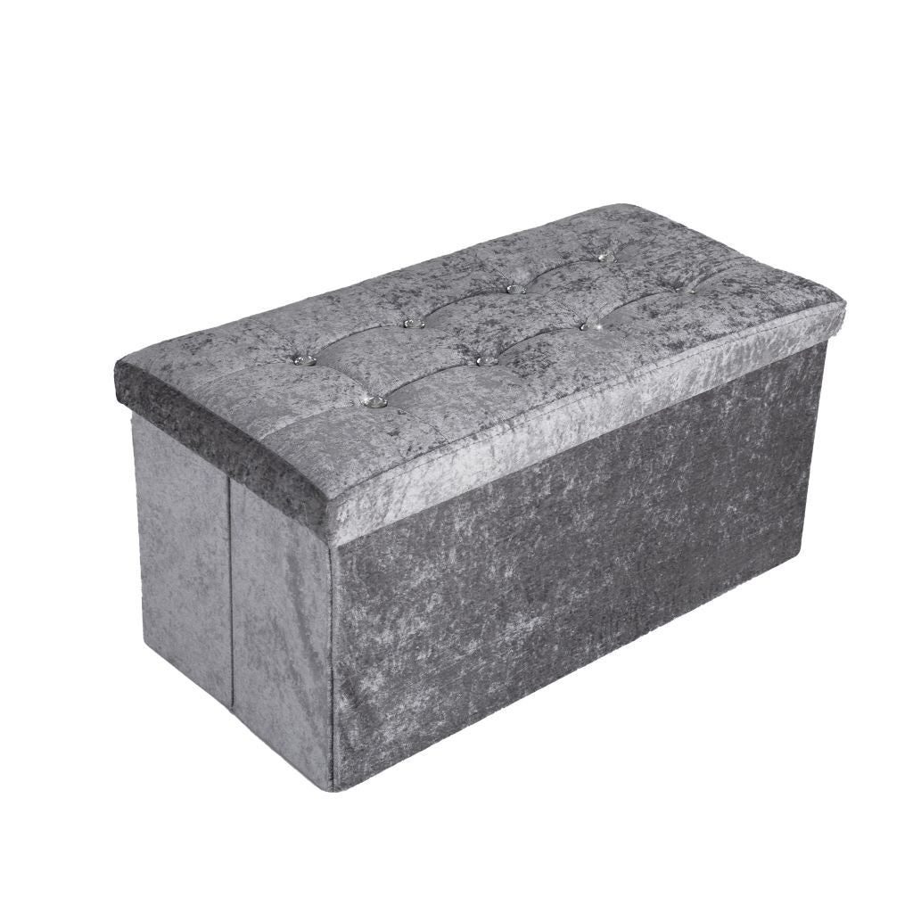 Crushed Velvet Fold-able Storage Ottoman Box – Tufted Storage Bench with Lid | Night Zone