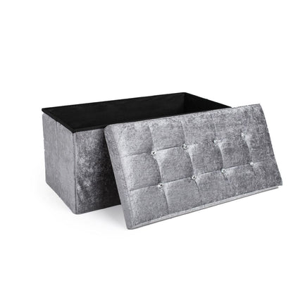 Crushed Velvet Fold-able Storage Ottoman Box – Tufted Storage Bench with Lid | Night Zone