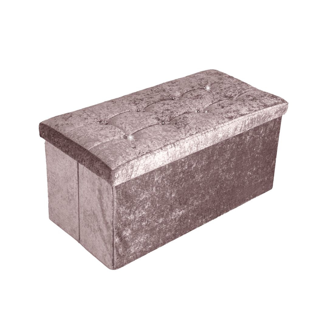 Crushed Velvet Fold-able Storage Ottoman Box – Tufted Storage Bench with Lid | Night Zone