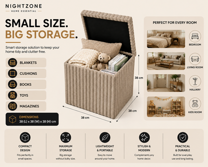Corduroy Ribbed Foldable Storage Ottoman Box – Padded Storage Bench with Lid | Night Zone