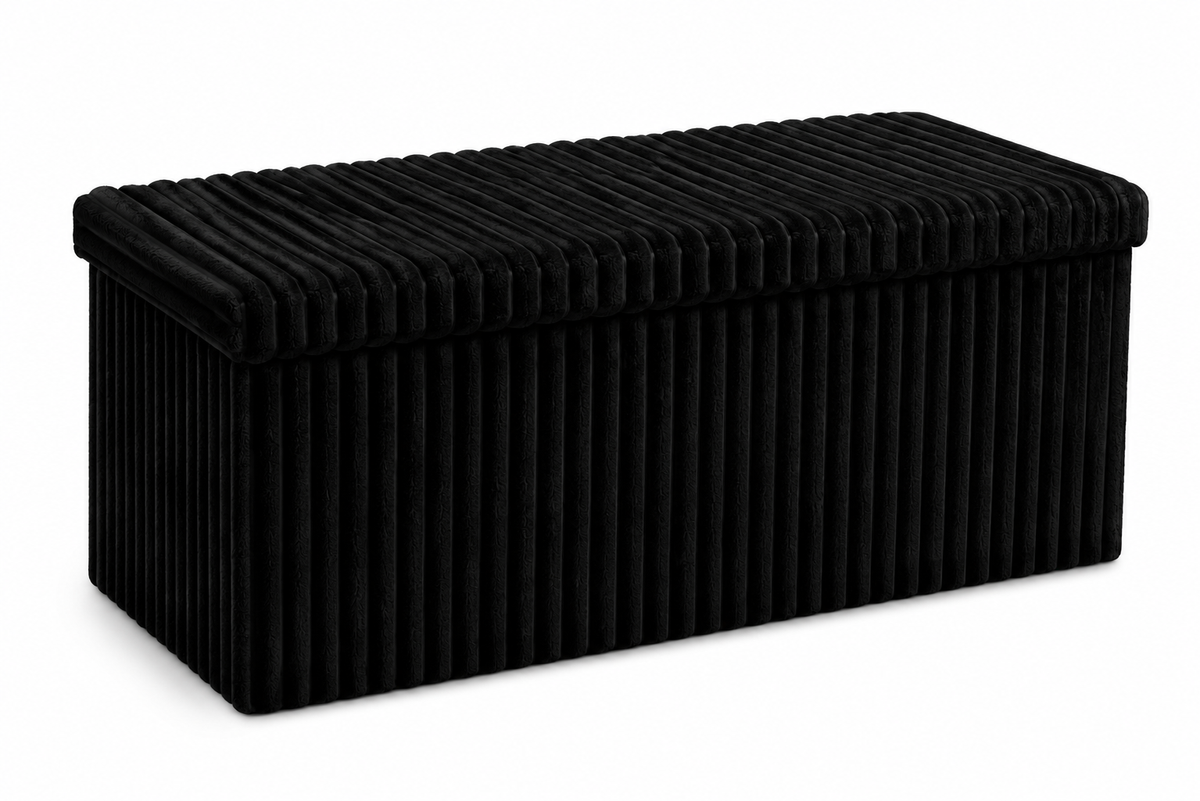 Corduroy Ribbed Foldable Storage Ottoman Box – Padded Storage Bench with Lid | Night Zone