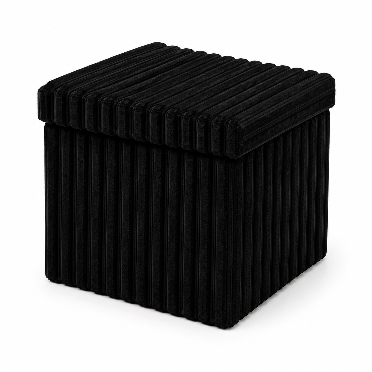 Corduroy Ribbed Foldable Storage Ottoman Box – Padded Storage Bench with Lid | Night Zone