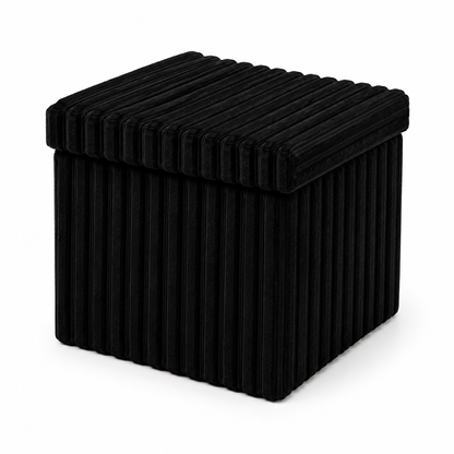 Corduroy Ribbed Foldable Storage Ottoman Box – Padded Storage Bench with Lid | Night Zone