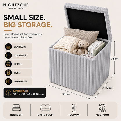Corduroy Ribbed Foldable Storage Ottoman Box – Padded Storage Bench with Lid | Night Zone