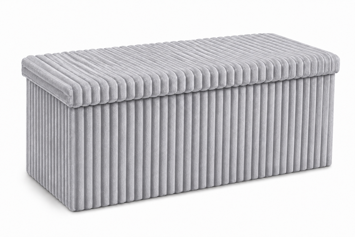 Corduroy Ribbed Foldable Storage Ottoman Box – Padded Storage Bench with Lid | Night Zone