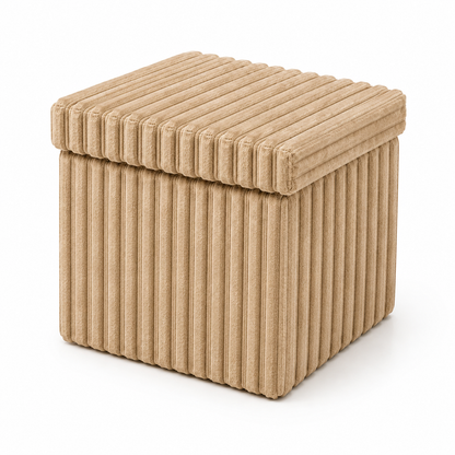 Corduroy Ribbed Foldable Storage Ottoman Box – Padded Storage Bench with Lid | Night Zone