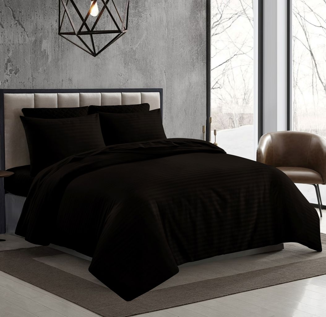 T-250 Stripe Duvet Cover Set – 100% Premium Cotton Hotel Quality Bedding | Night Zone