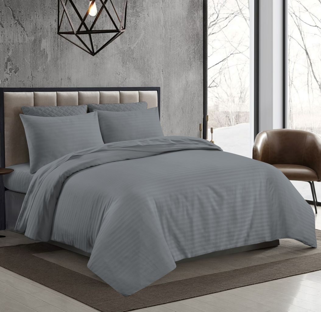T-250 Stripe Duvet Cover Set – 100% Premium Cotton Hotel Quality Bedding | Night Zone