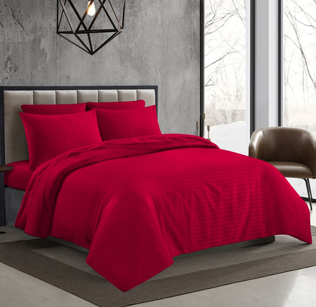T-250 Stripe Duvet Cover Set – 100% Premium Cotton Hotel Quality Bedding | Night Zone