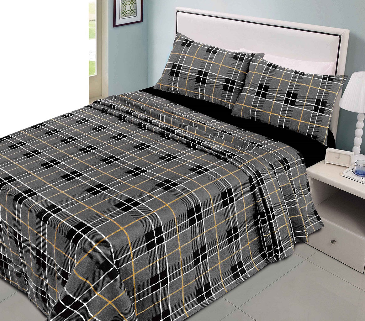 Tartan Flannelette Sheet Set – 100% Brushed Cotton Warm Bedding | Night Zone
