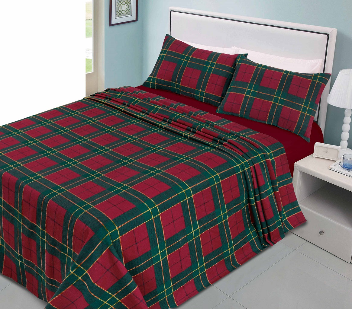Tartan Flannelette Sheet Set – 100% Brushed Cotton Warm Bedding | Night Zone