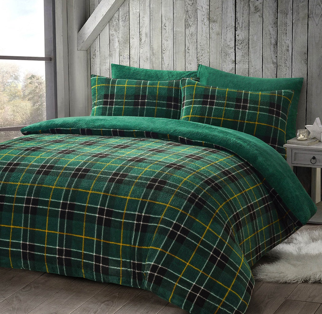 Teddy Bear Fleece Tartan Check Duvet Cover Set – Warm Winter Bedding | Night Zone