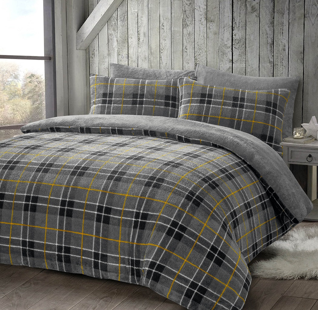 Teddy Bear Fleece Tartan Check Duvet Cover Set – Warm Winter Bedding | Night Zone
