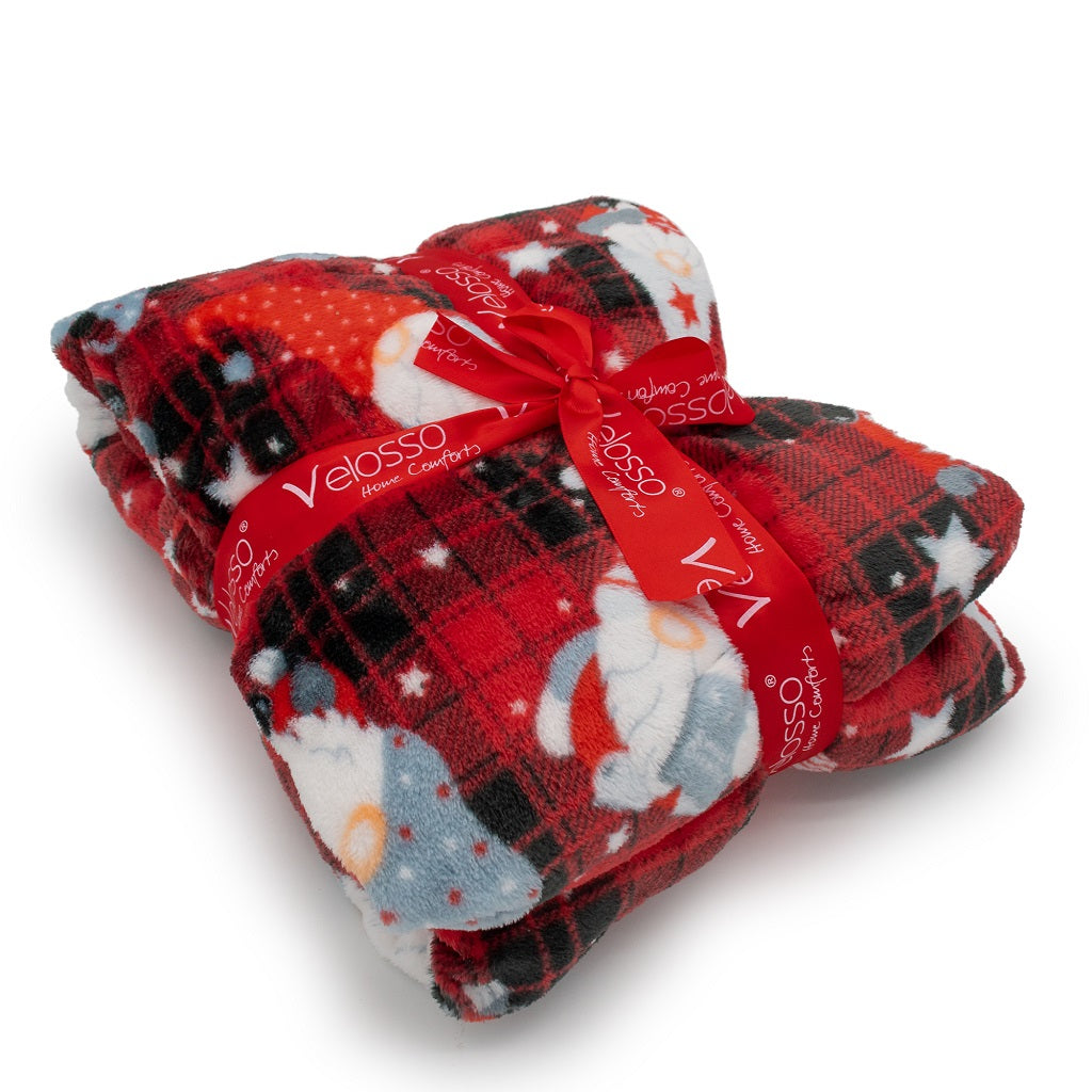 Gonk Tartan Check Teddy Fleece Blanket – Soft Warm Christmas Throw 150X200cm | Night Zone