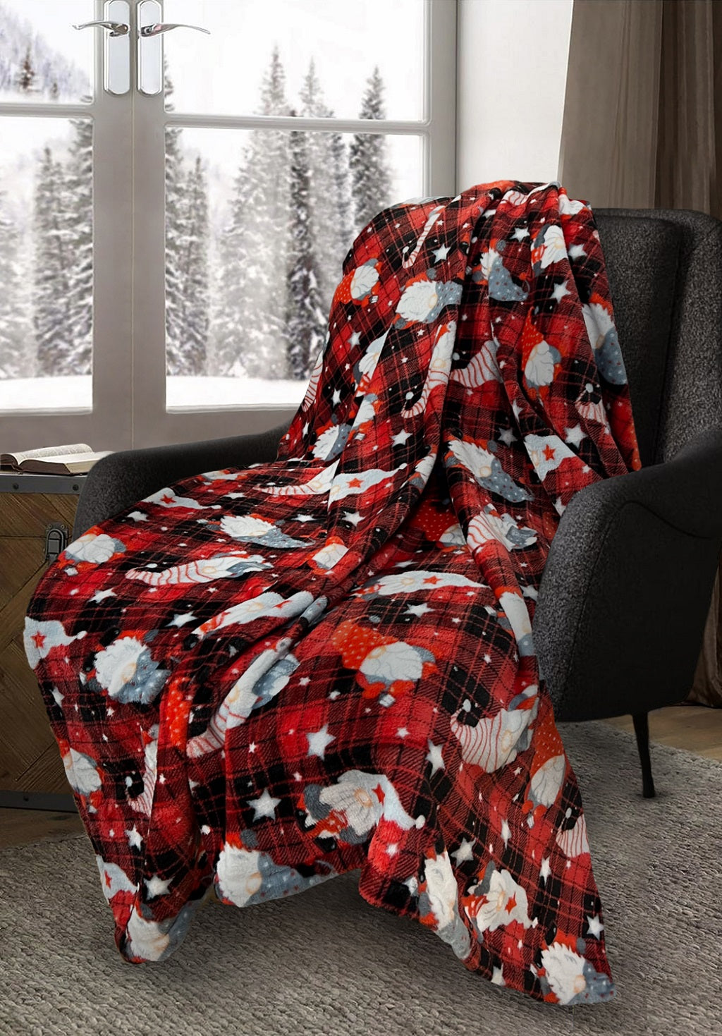 Gonk Tartan Check Teddy Fleece Blanket – Soft Warm Christmas Throw 150X200cm | Night Zone