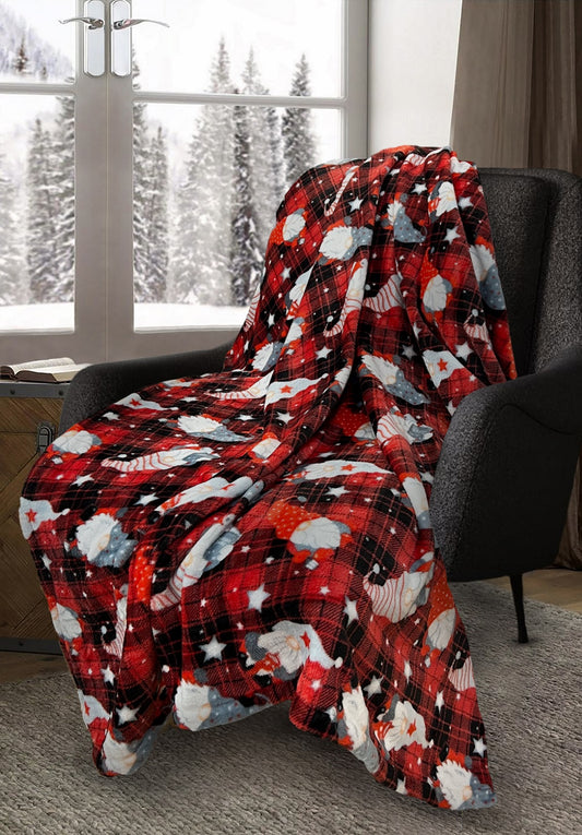 Gonk Tartan Check Teddy Fleece Blanket – Soft Warm Christmas Throw 150X200cm | Night Zone