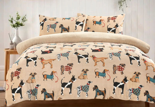 Dog Print Teddy Fleece Duvet Cover Set – Soft Cosy Pet Lover Bedding | Night Zone