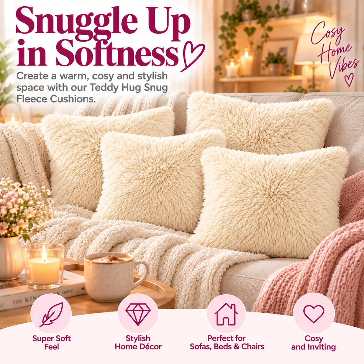 Teddy Hug Fleece Cushion Cover – Soft Fluffy Snug Cuddle Cushion Cover | Night Zone