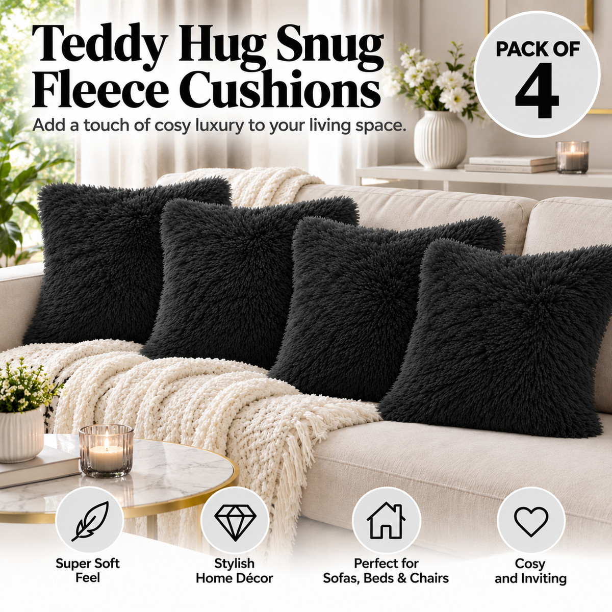 Teddy Hug Fleece Cushion Cover – Soft Fluffy Snug Cuddle Cushion Cover | Night Zone