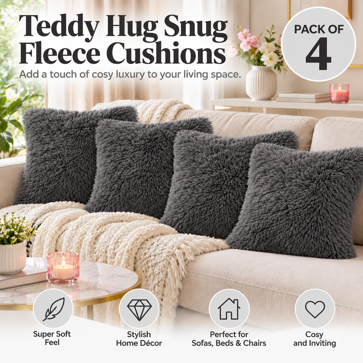 Teddy Hug Fleece Cushion Cover – Soft Fluffy Snug Cuddle Cushion Cover | Night Zone