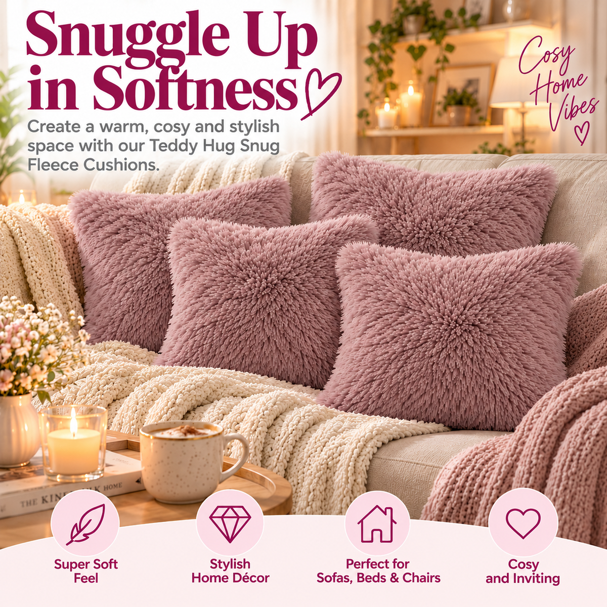 Teddy Hug Fleece Cushion Cover – Soft Fluffy Snug Cuddle Cushion Cover | Night Zone