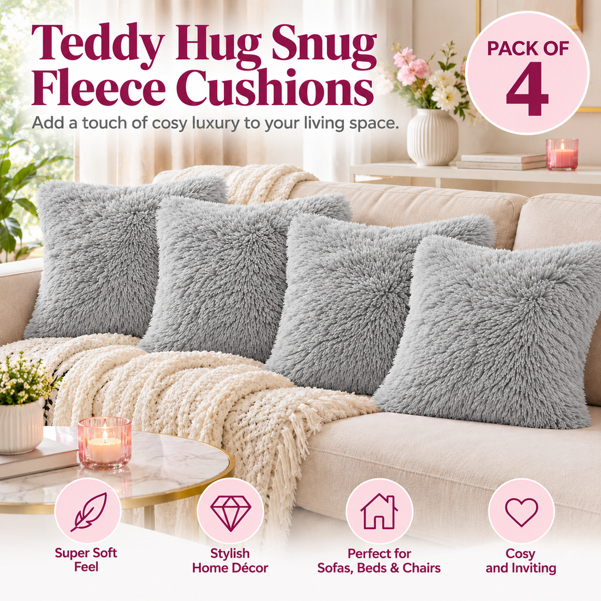 Teddy Hug Fleece Cushion Cover – Soft Fluffy Snug Cuddle Cushion Cover | Night Zone