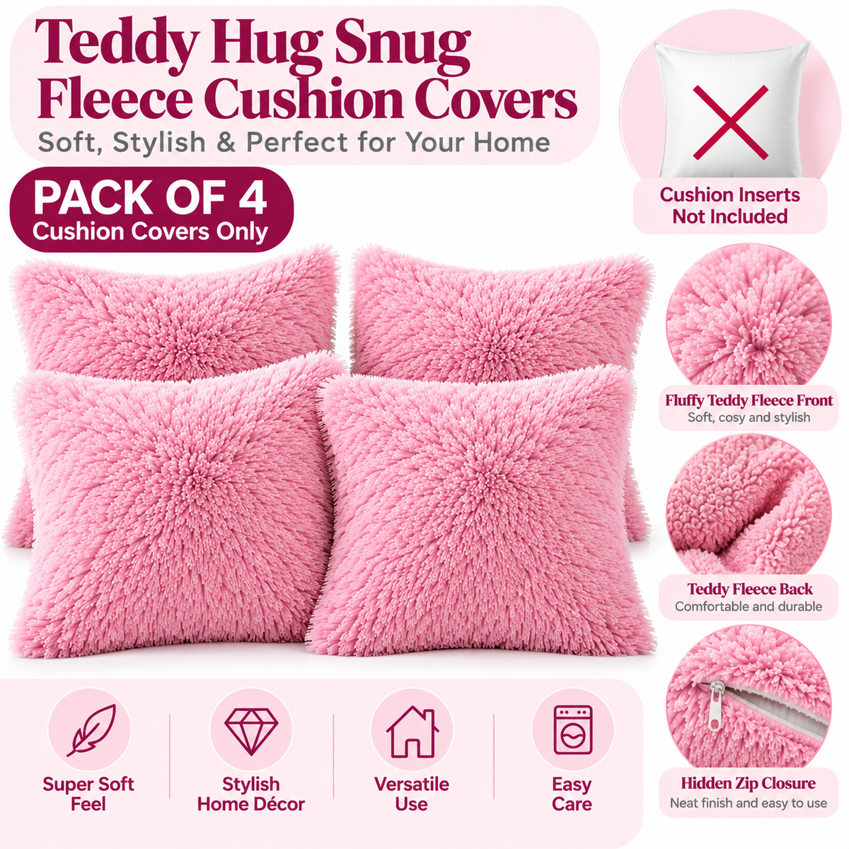 Teddy Hug Fleece Cushion Cover – Soft Fluffy Snug Cuddle Cushion Cover | Night Zone