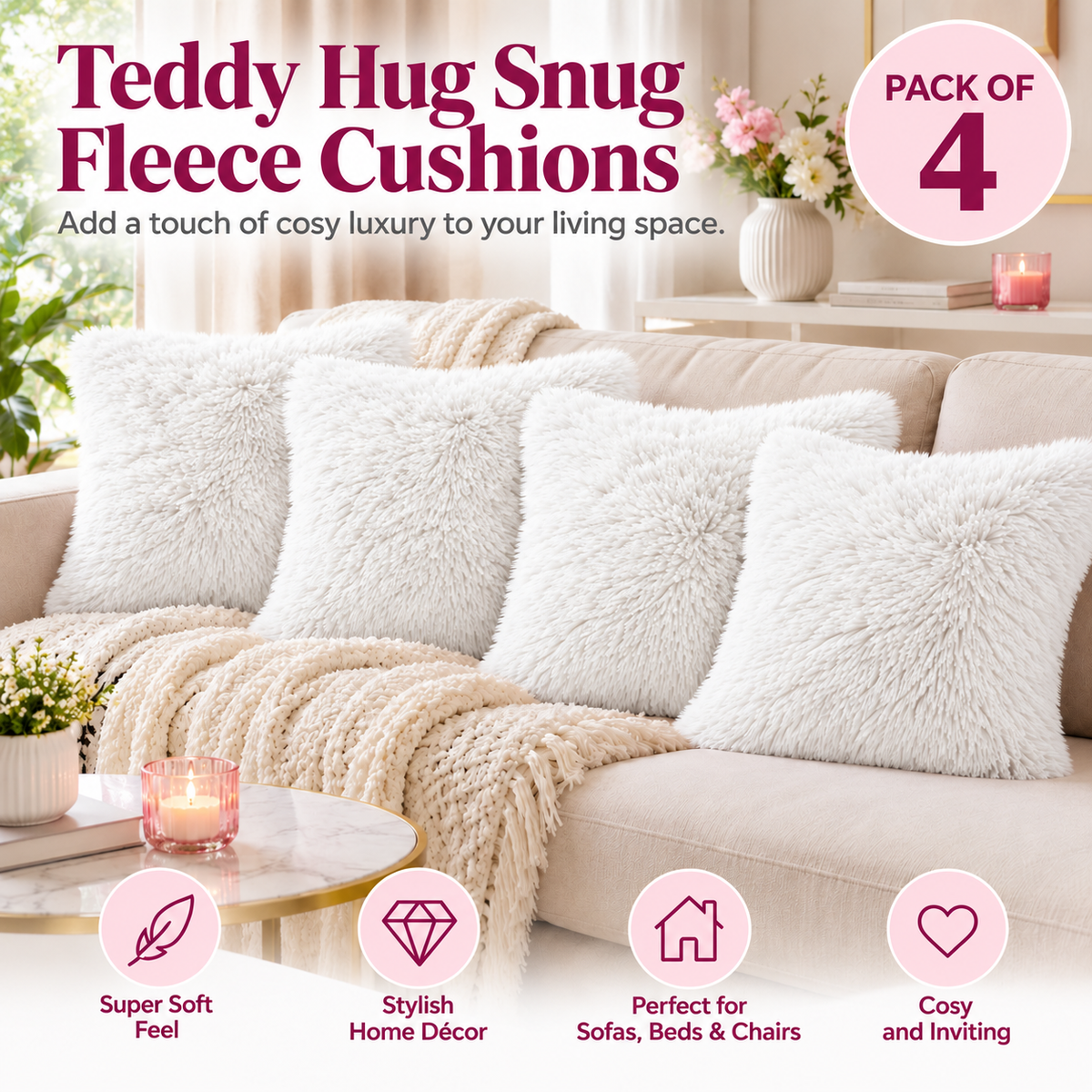 Teddy Hug Fleece Cushion Cover – Soft Fluffy Snug Cuddle Cushion Cover | Night Zone