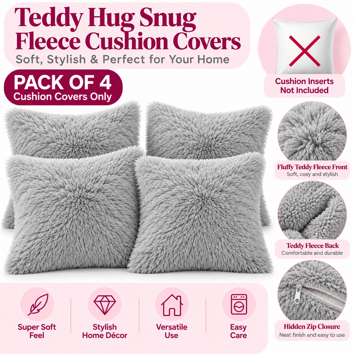 Teddy Hug Fleece Cushion Cover – Soft Fluffy Snug Cuddle Cushion Cover | Night Zone