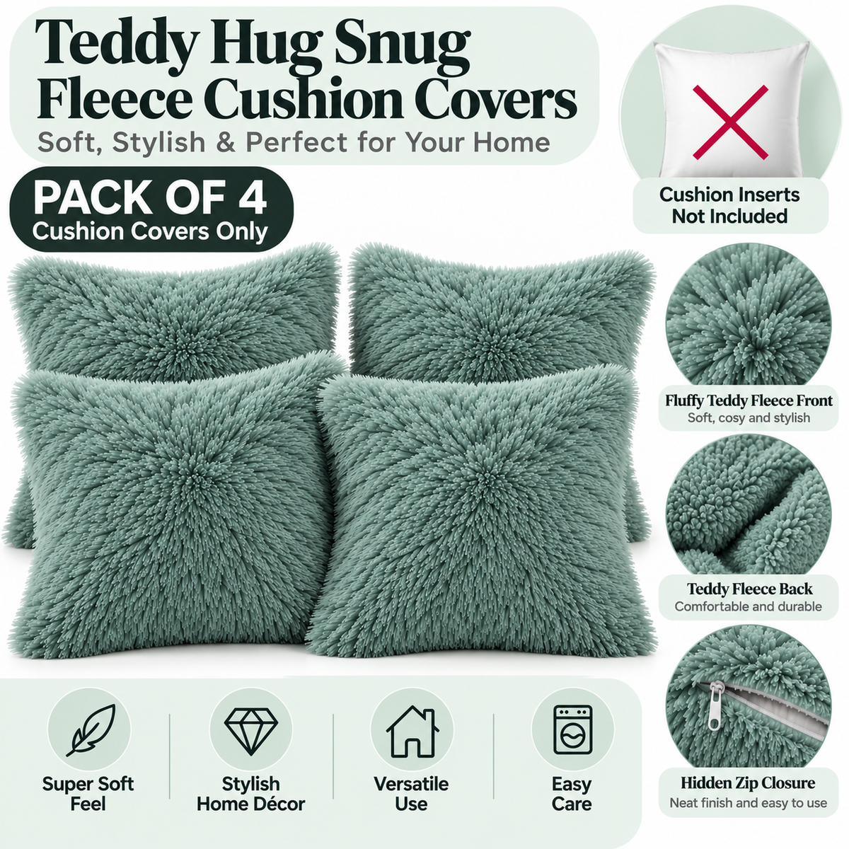 Teddy Hug Fleece Cushion Cover – Soft Fluffy Snug Cuddle Cushion Cover | Night Zone