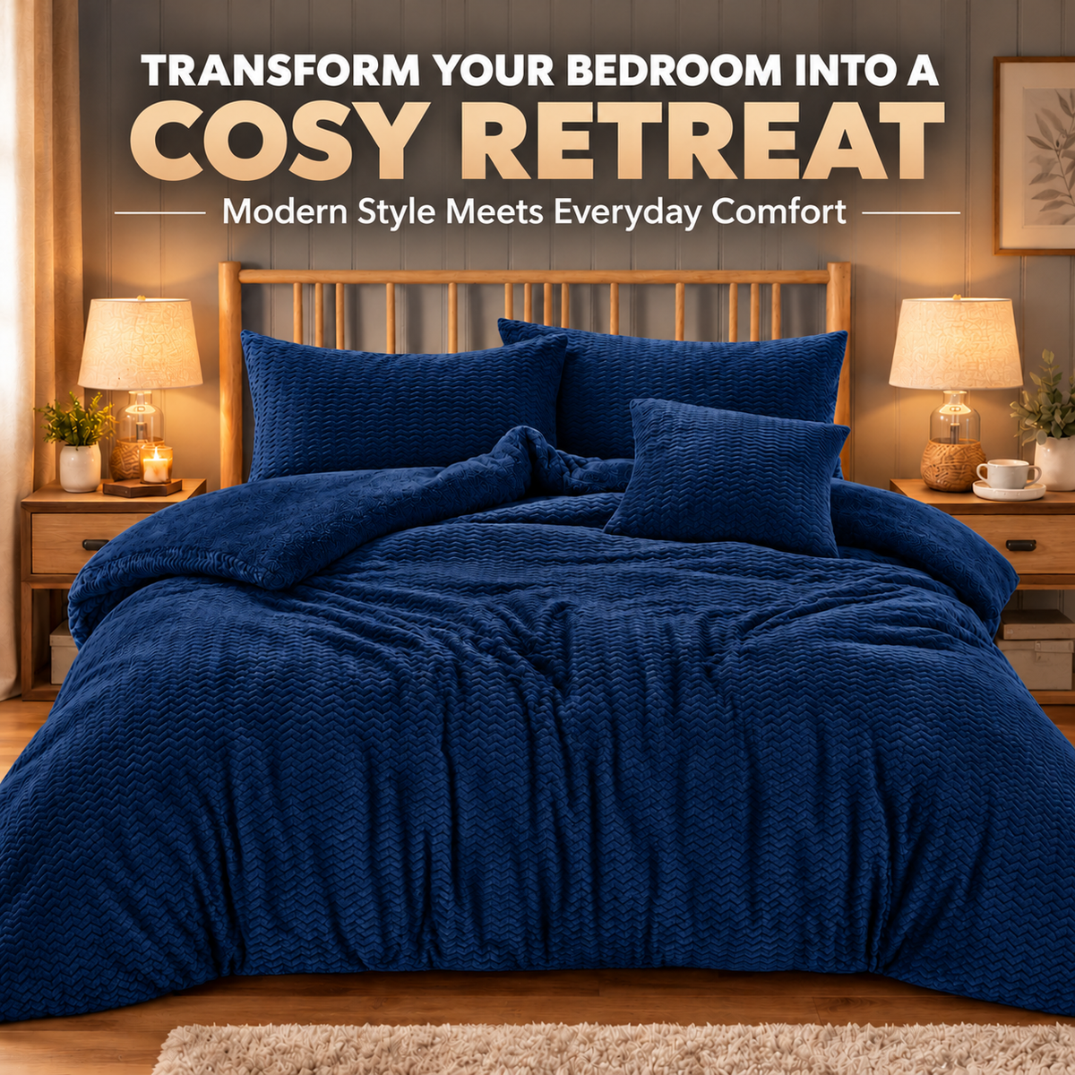 Teddy Fleece Waves Duvet Cover Set with Matching Cushion Covers | Night Zone