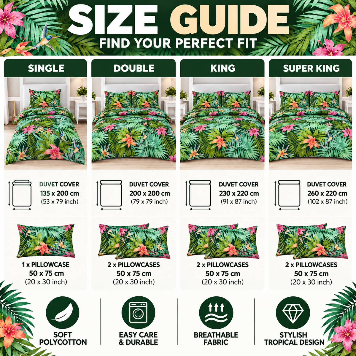 Abby Printed Polycotton Duvet Cover Set – Soft Easy Care Bedding | Night Zone