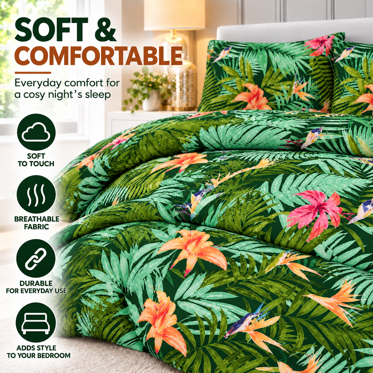 Abby Printed Polycotton Duvet Cover Set – Soft Easy Care Bedding | Night Zone