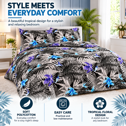 Abby Printed Polycotton Duvet Cover Set – Soft Easy Care Bedding | Night Zone