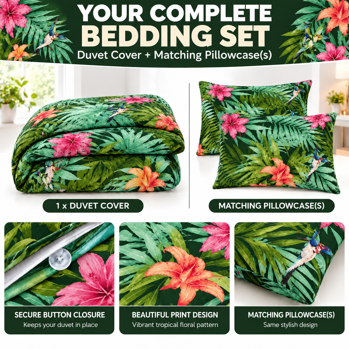 Abby Printed Polycotton Duvet Cover Set – Soft Easy Care Bedding | Night Zone