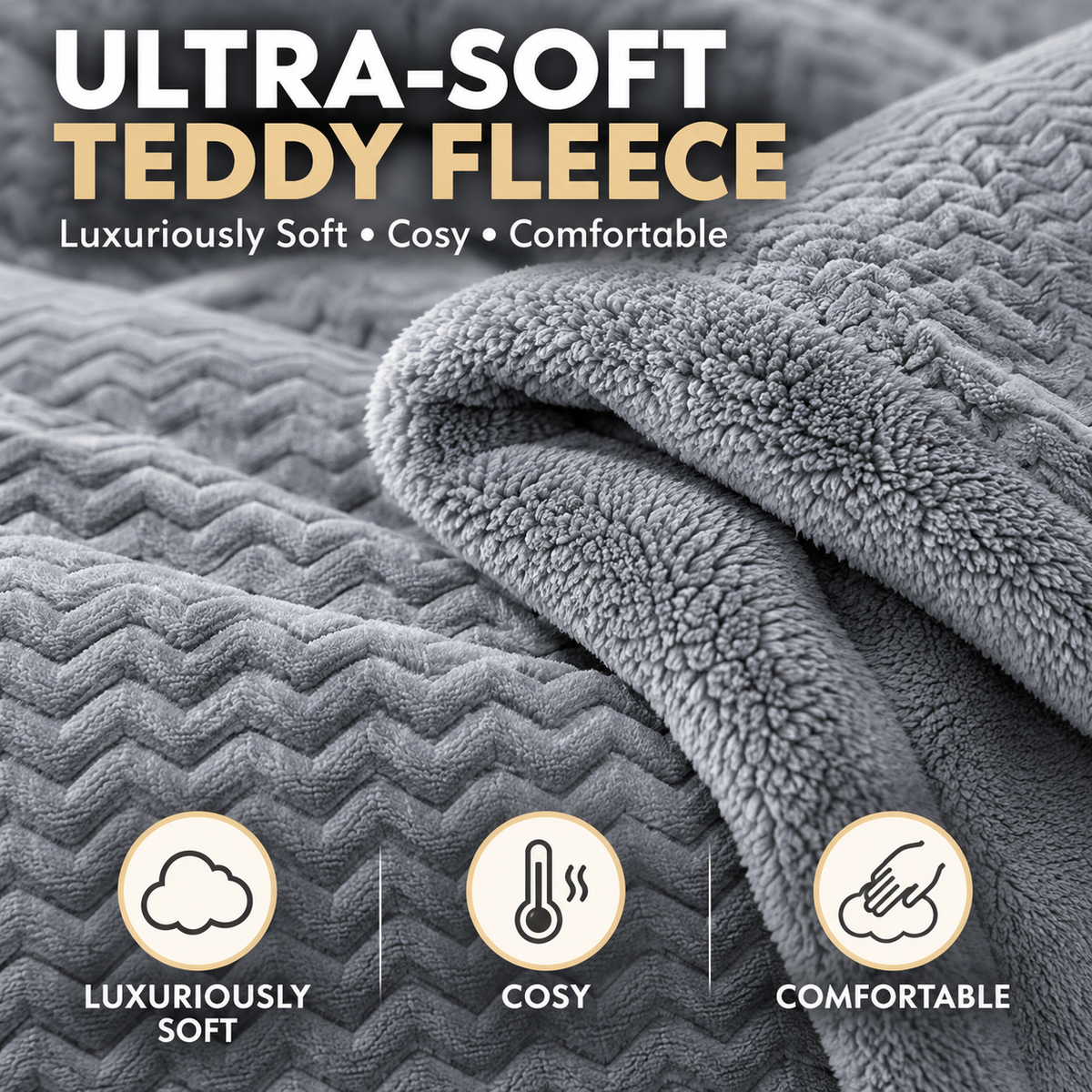 Teddy Fleece Waves Duvet Cover Set with Matching Cushion Covers | Night Zone