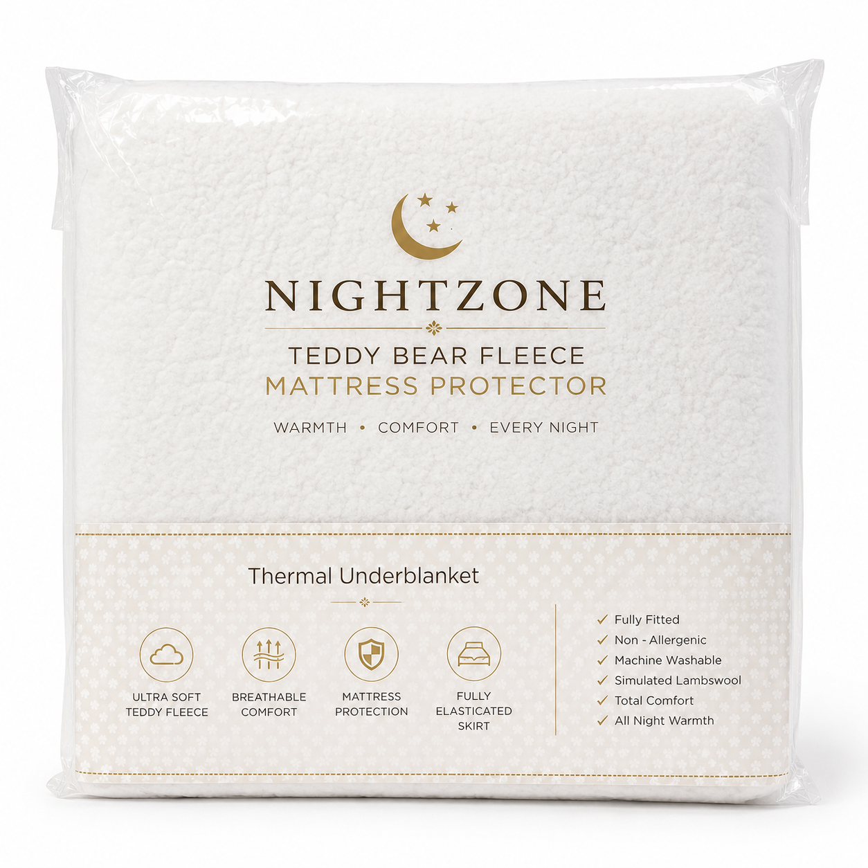 Teddy Bear Fleece Mattress Protector 30cm Deep – Soft Warm Under Fleece Bedding | Night Zone