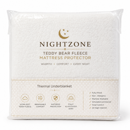 Teddy Bear Fleece Mattress Protector 30cm Deep – Soft Warm Under Fleece Bedding | Night Zone