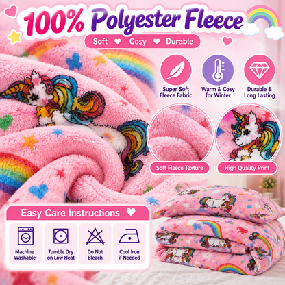 Unicorn Teddy Bear Fleece Duvet Cover Set – Pink Soft Cosy Bedding | Night Zone